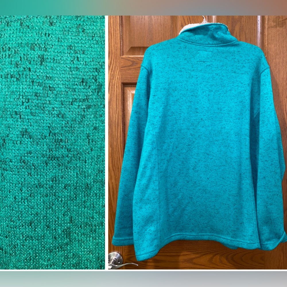 Faded Glory Women's 2X (18W-20W) Green Full Front Zipper Winter Themed Shacket - Picture 2 of 3